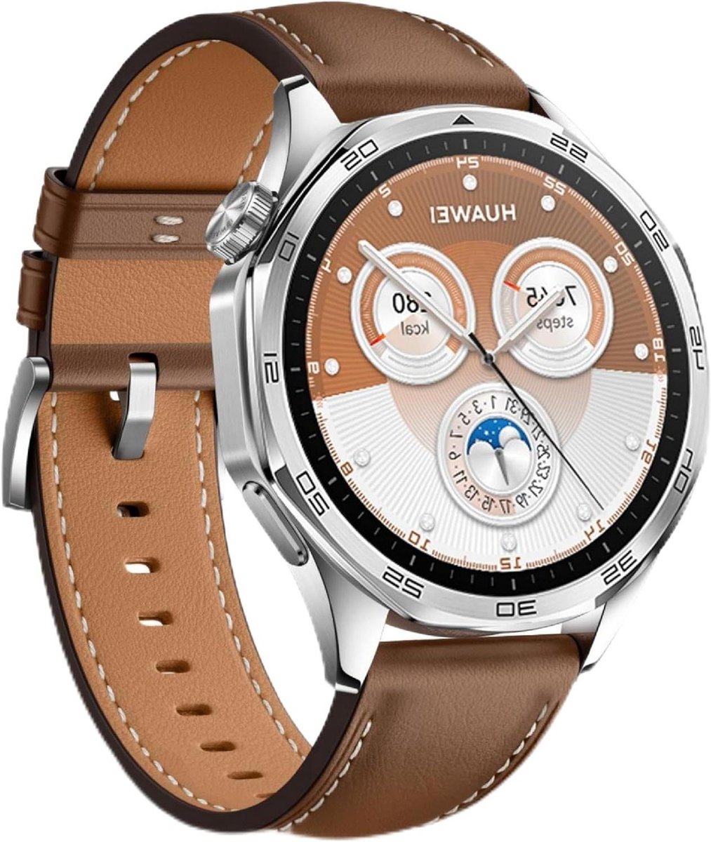 Horlogeband geschikt voor Huawei Watch GT 5-5 Pro 46 mm, echt lederen vervanging, [slijtvast] [ademend] - bruin met snelle levering