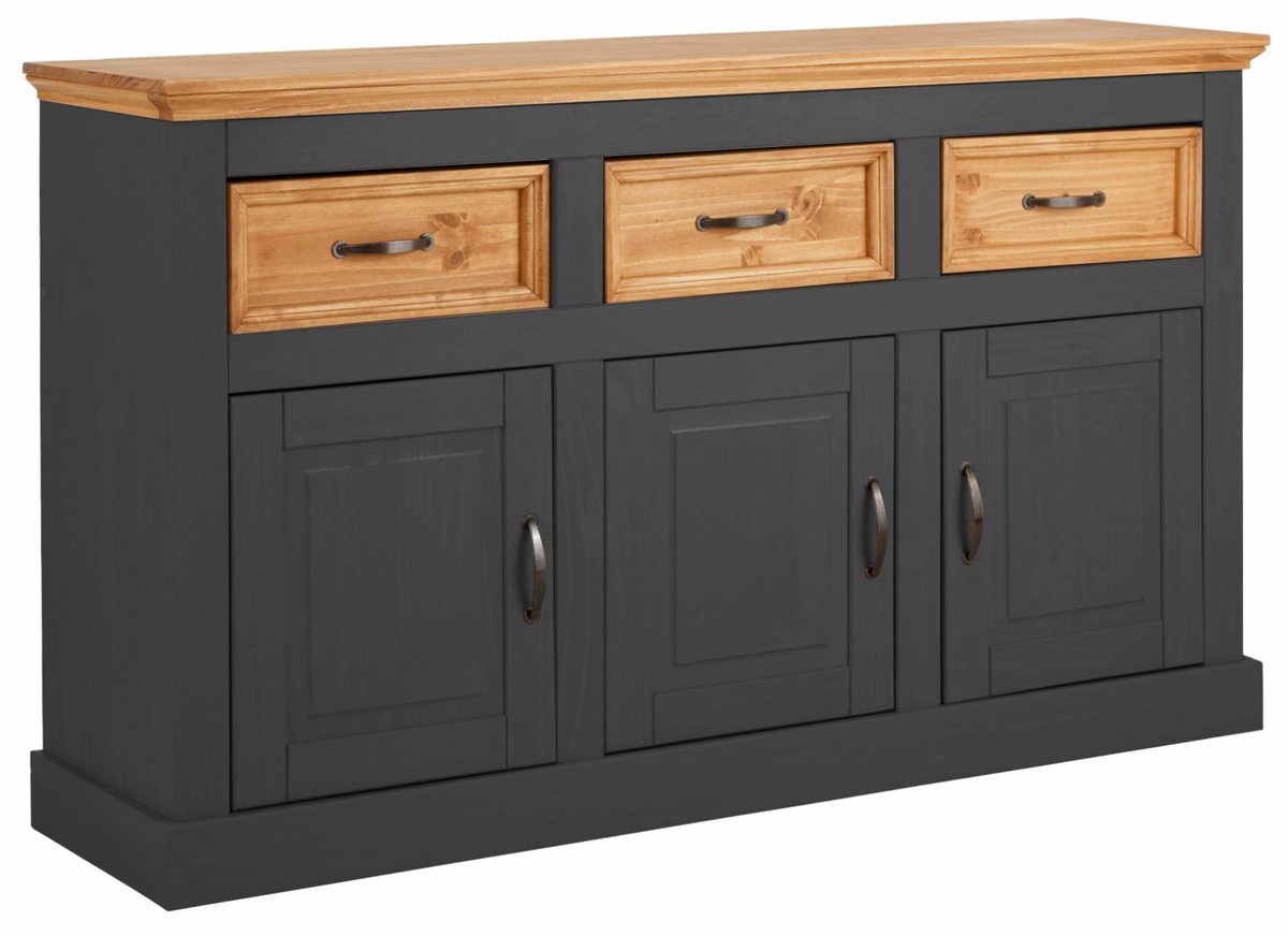 Notio Living Selma Dressoir met 3 Deuren en 3 Lades - Antraciet/Naturel - 145 cm