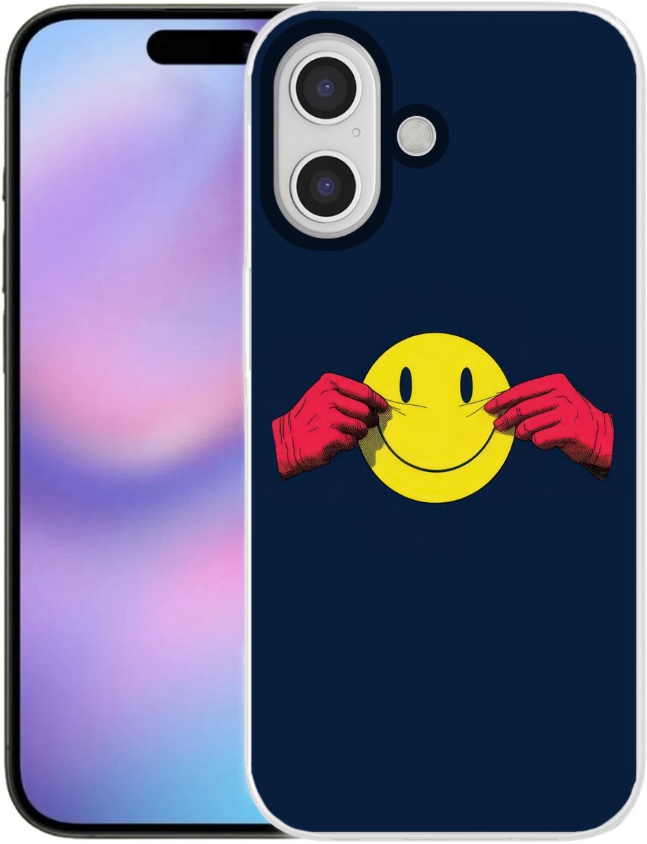 Telefoonhoesje Geschikt voor iPhone 17 hoesje - Smiley - Geel - Handen - Minimalistisch - Siliconen Telefoonhoesje Telefoonhoesje