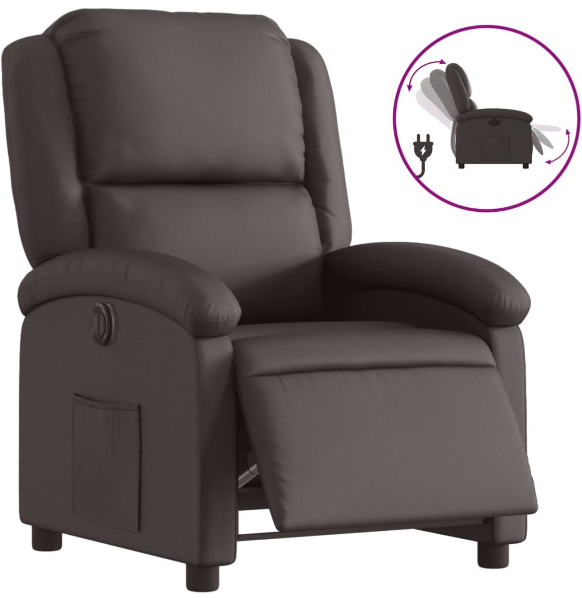 vidaXL Fauteuil - verstelbaar - elektrisch - echt - leer - donkerbruin