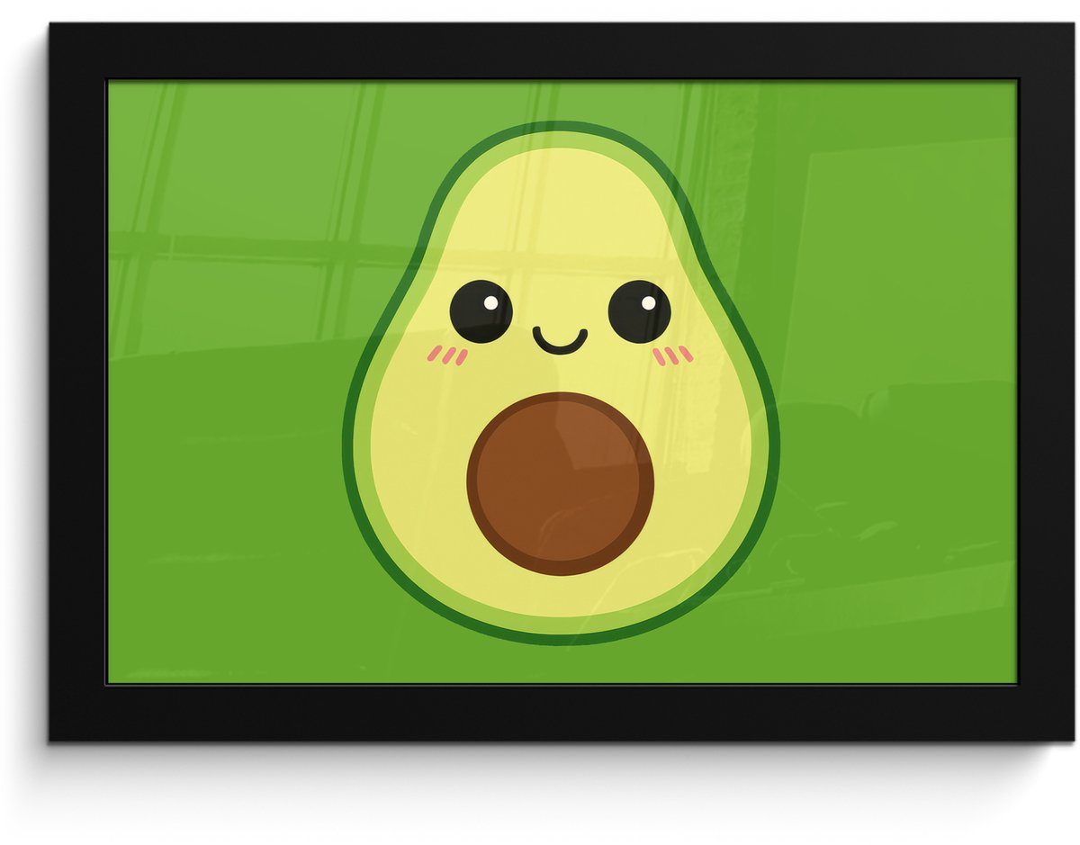 FrameYourWall Poster in lijst - Fotolijst 30x20 cm - Posters - Avocado - Groen - Speels - Posterlijst zwart - Decoratie - Wanddecoratie woonkamer - Muurdecoratie slaapkamer