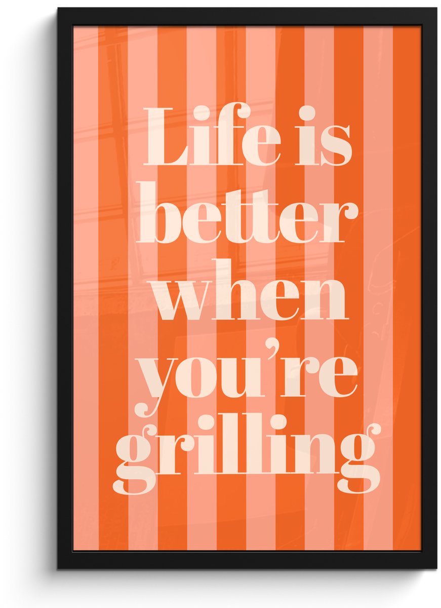 FrameYourWall Poster in lijst - Fotolijst 40x60 cm - Posters - Tekst - Gestreept - Oranje - Zomer - Posterlijst zwart - Decoratie - Wanddecoratie woonkamer - Muurdecoratie slaapkamer Tekst - Strepen