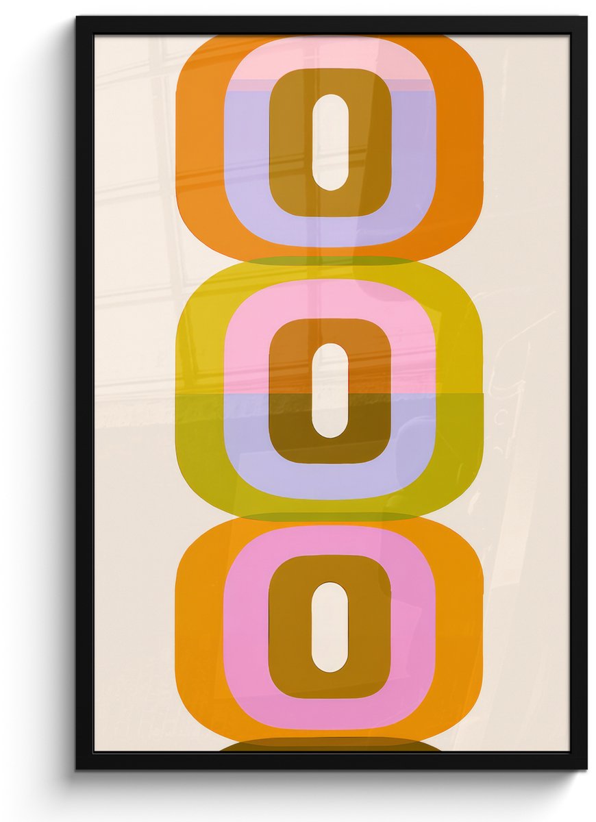 FrameYourWall Poster in lijst - Fotolijst 60x90 cm - Posters - Stapel - Vormen - Geblokt - Oranje - Posterlijst zwart - Decoratie - Wanddecoratie woonkamer - Muurdecoratie slaapkamer