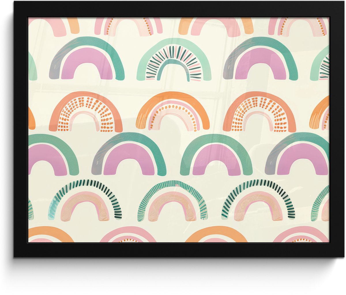 FrameYourWall Poster in lijst - Fotolijst 40x30 cm - Posters - Regenboog - Pastel - Patroon - Posterlijst zwart - Decoratie - Wanddecoratie woonkamer - Muurdecoratie slaapkamer Regenbogen - Stippen - Strepen