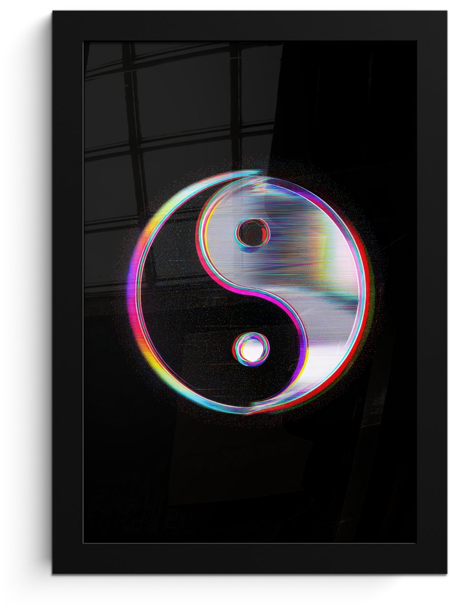 FrameYourWall Poster in lijst - Fotolijst 20x30 cm - Posters - Yin-Yang - Cirkel - Regenboog - Posterlijst zwart - Decoratie - Wanddecoratie woonkamer - Muurdecoratie slaapkamer Yin-Yang - Cirkel - Kleurrijk