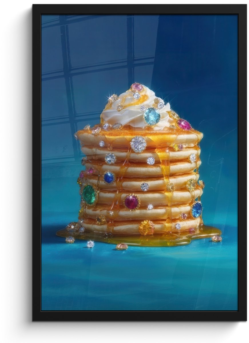 FrameYourWall Poster in lijst - Fotolijst 40x60 cm - Posters - Pannenkoeken - Steentjes - Glitter - Slagroom - Posterlijst zwart - Decoratie - Wanddecoratie woonkamer - Muurdecoratie slaapkamer
