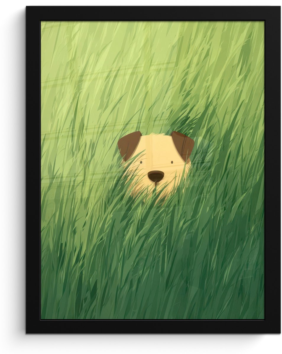 FrameYourWall Poster in lijst - Fotolijst 30x40 cm - Posters - Hondje - Gras - Oren - Bruin - Posterlijst zwart - Decoratie - Wanddecoratie woonkamer - Muurdecoratie slaapkamer - Kerstversiering - Kerstdecoratie voor binnen - Kerstmis