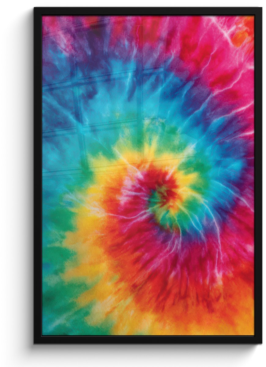 FrameYourWall Poster in lijst - Fotolijst 60x90 cm - Posters - Regenboog - Tie dye - Kleurrijk - Blauw - Posterlijst zwart - Decoratie - Wanddecoratie woonkamer - Muurdecoratie slaapkamer