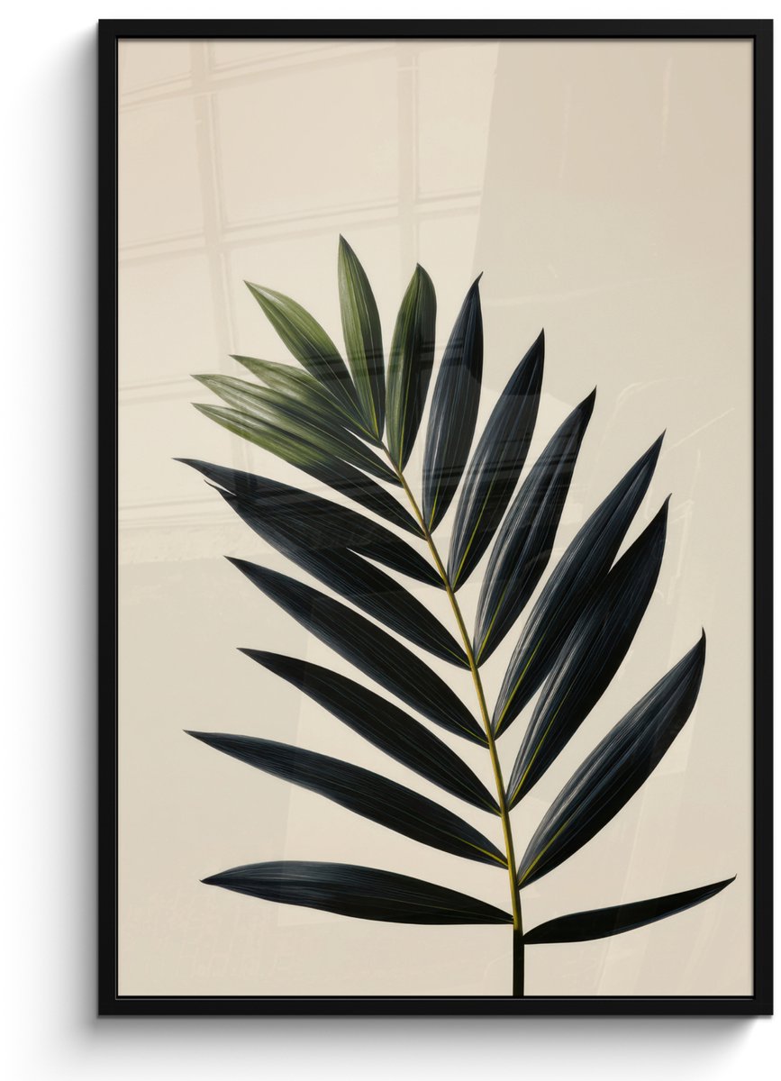 FrameYourWall Poster in lijst - Fotolijst 80x120 cm - Posters - Palmblad - Donkere bladen - Subtiel - Posterlijst zwart - Decoratie - Wanddecoratie woonkamer - Muurdecoratie slaapkamer Palmblad - Subtiel