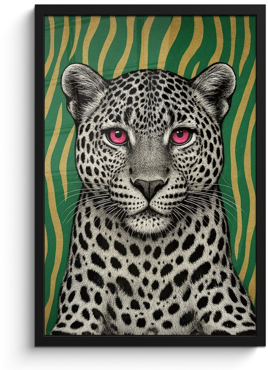 FrameYourWall Poster in lijst - Fotolijst 40x60 cm - Posters - Panter - Zebrapatroon - Groen - Posterlijst zwart - Decoratie - Wanddecoratie woonkamer - Muurdecoratie slaapkamer
