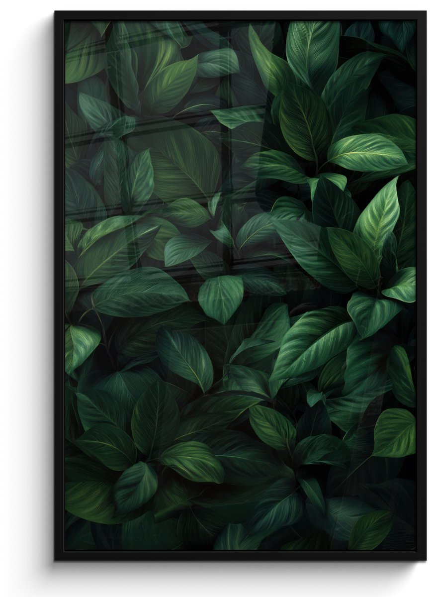 FrameYourWall Poster in lijst - Fotolijst 80x120 cm - Posters - Bladeren - Ovaal - Groen - Nerven - Posterlijst zwart - Decoratie - Wanddecoratie woonkamer - Muurdecoratie slaapkamer Bladeren - Nerven