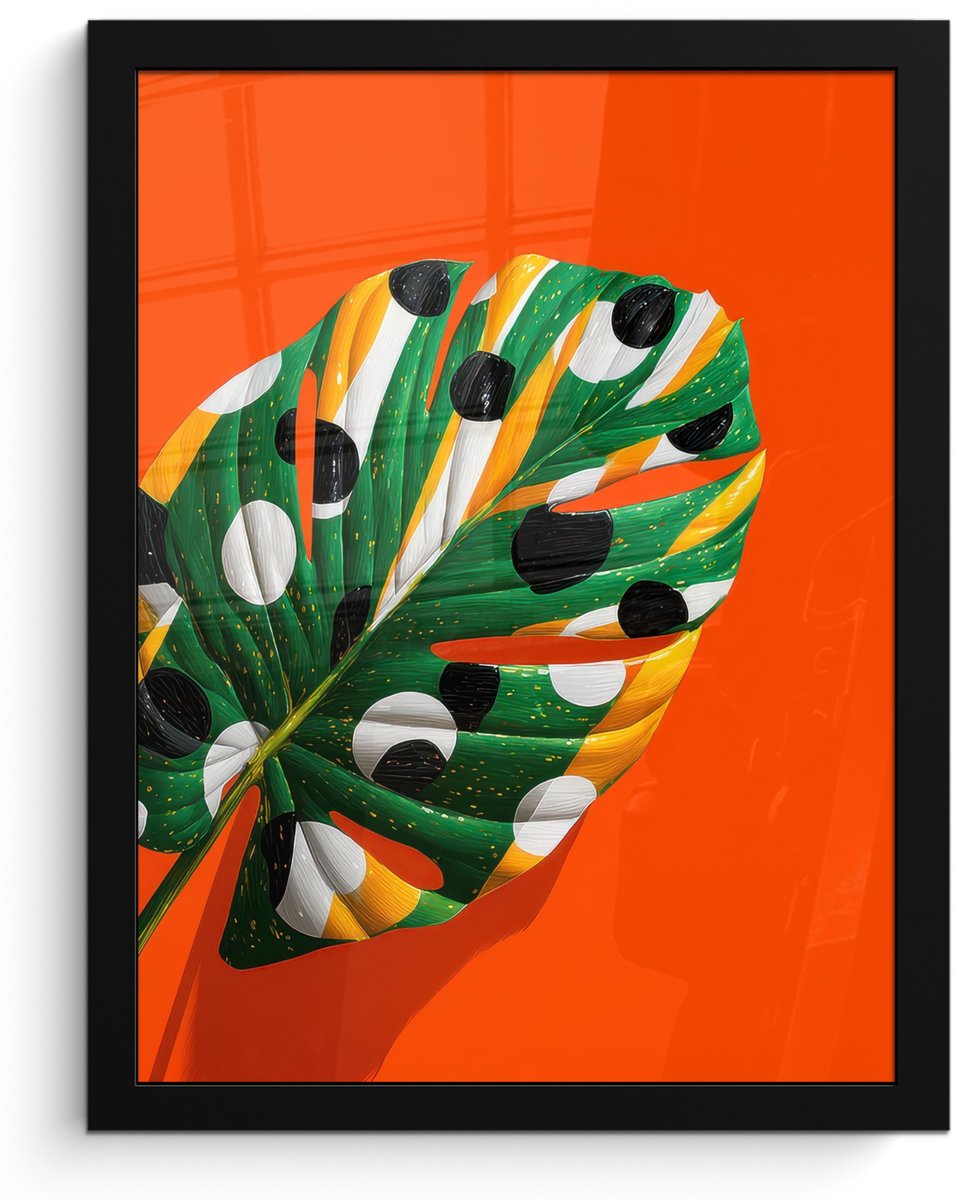 FrameYourWall Poster in lijst - Fotolijst 30x40 cm - Posters - 3-2 - Posterlijst zwart - Decoratie - Wanddecoratie woonkamer - Muurdecoratie slaapkamer Blad - Stippen