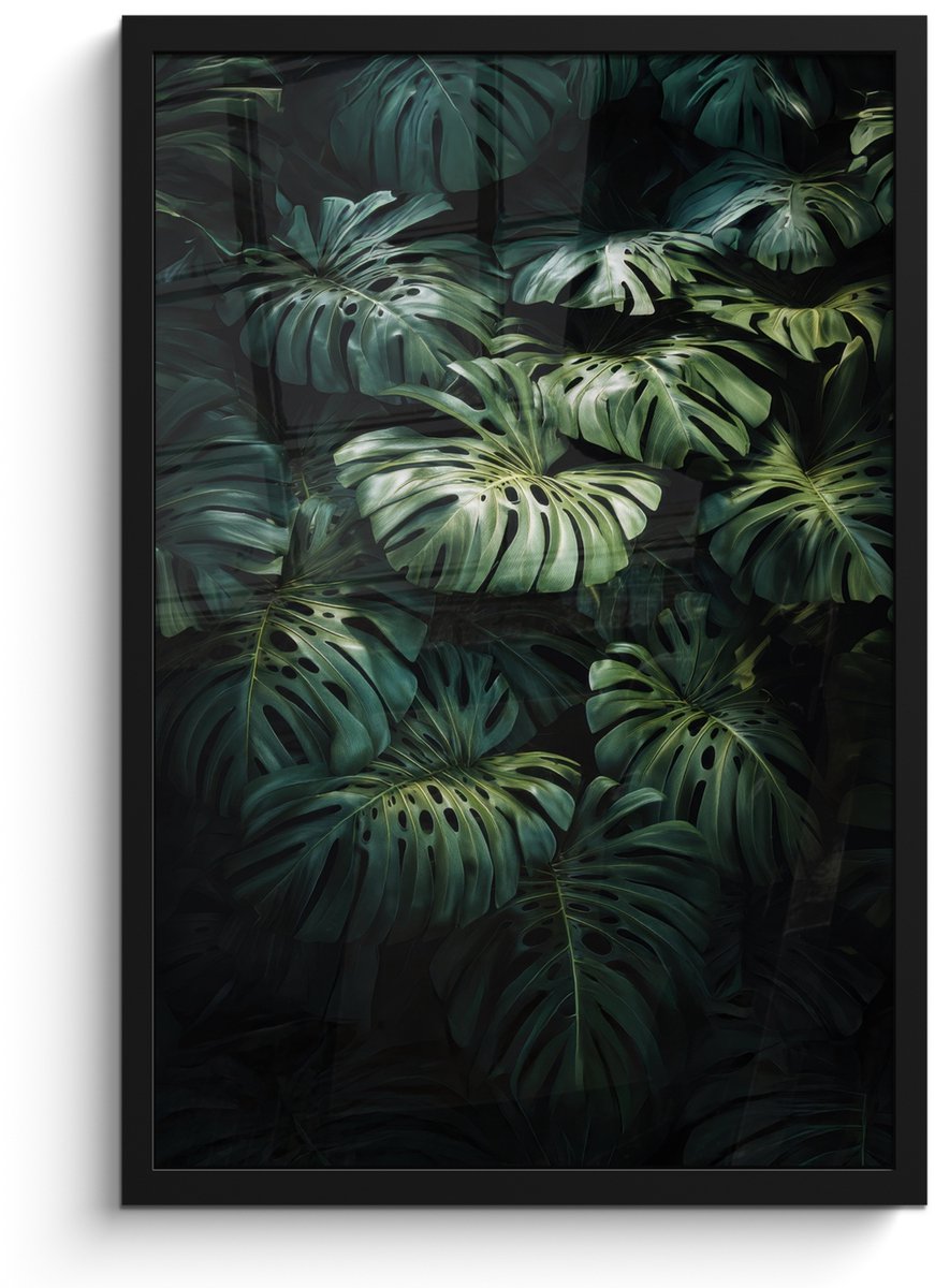 FrameYourWall Poster in lijst - Fotolijst 40x60 cm - Posters - Plant - Monstera - Lichtinval - Posterlijst zwart - Decoratie - Wanddecoratie woonkamer - Muurdecoratie slaapkamer Bladeren - Glad