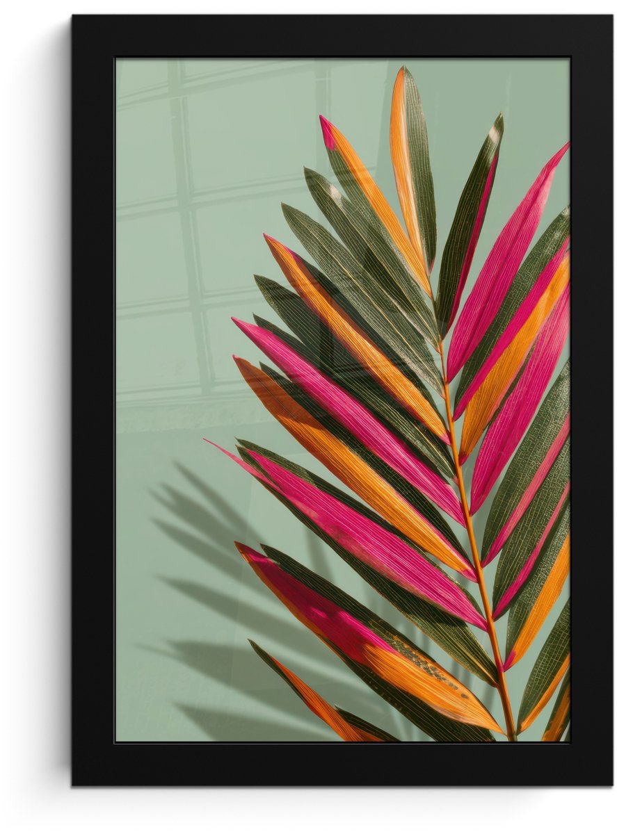 FrameYourWall Poster in lijst - Fotolijst 20x30 cm - Posters - Tak - Bladeren - Kleurrijk - Schaduw - Posterlijst zwart - Decoratie - Wanddecoratie woonkamer - Muurdecoratie slaapkamer