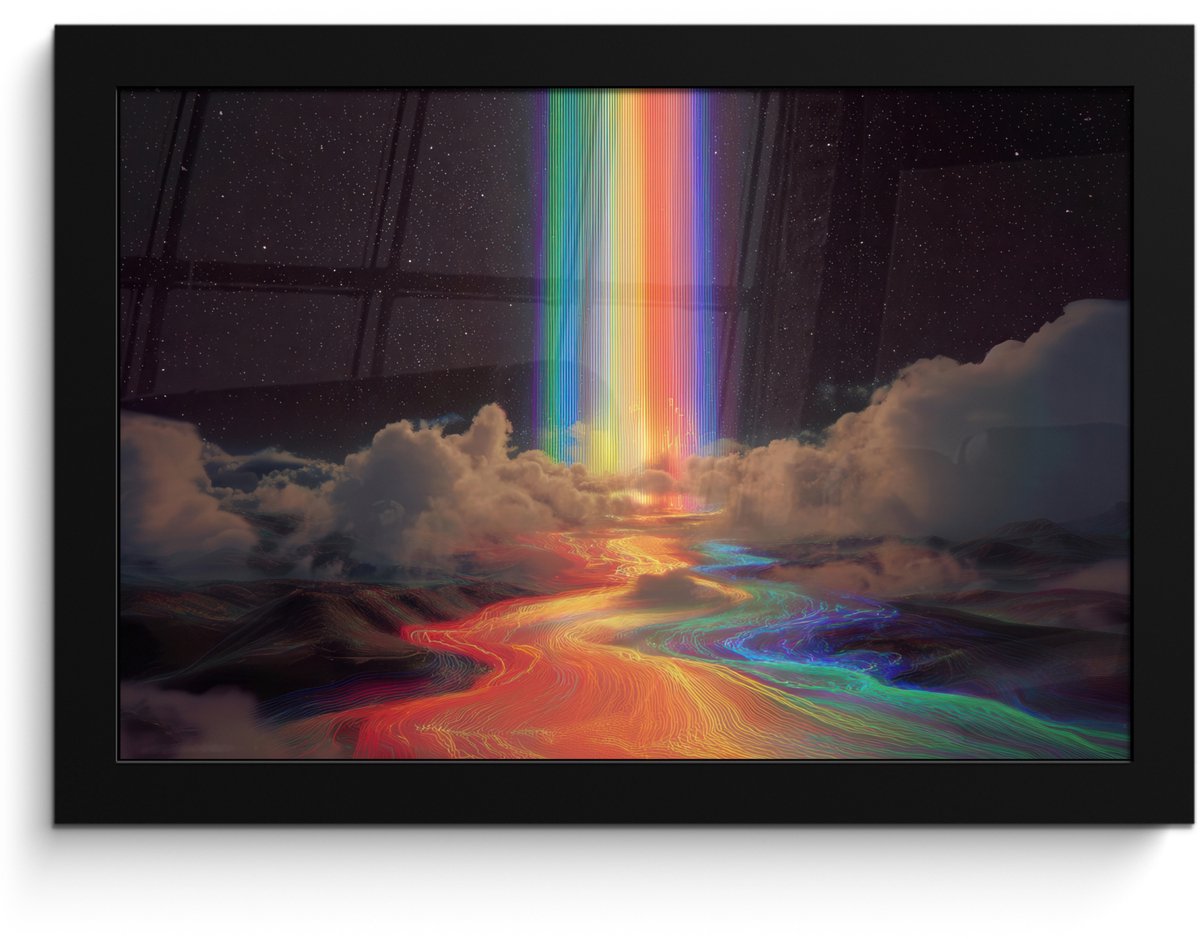 FrameYourWall Poster in lijst - Fotolijst 30x20 cm - Posters - Regenboog - Verticaal - Sterrenhemel - Wolken - Posterlijst zwart - Decoratie - Wanddecoratie woonkamer - Muurdecoratie slaapkamer Regenboog - Sterrenhemel - Wolken