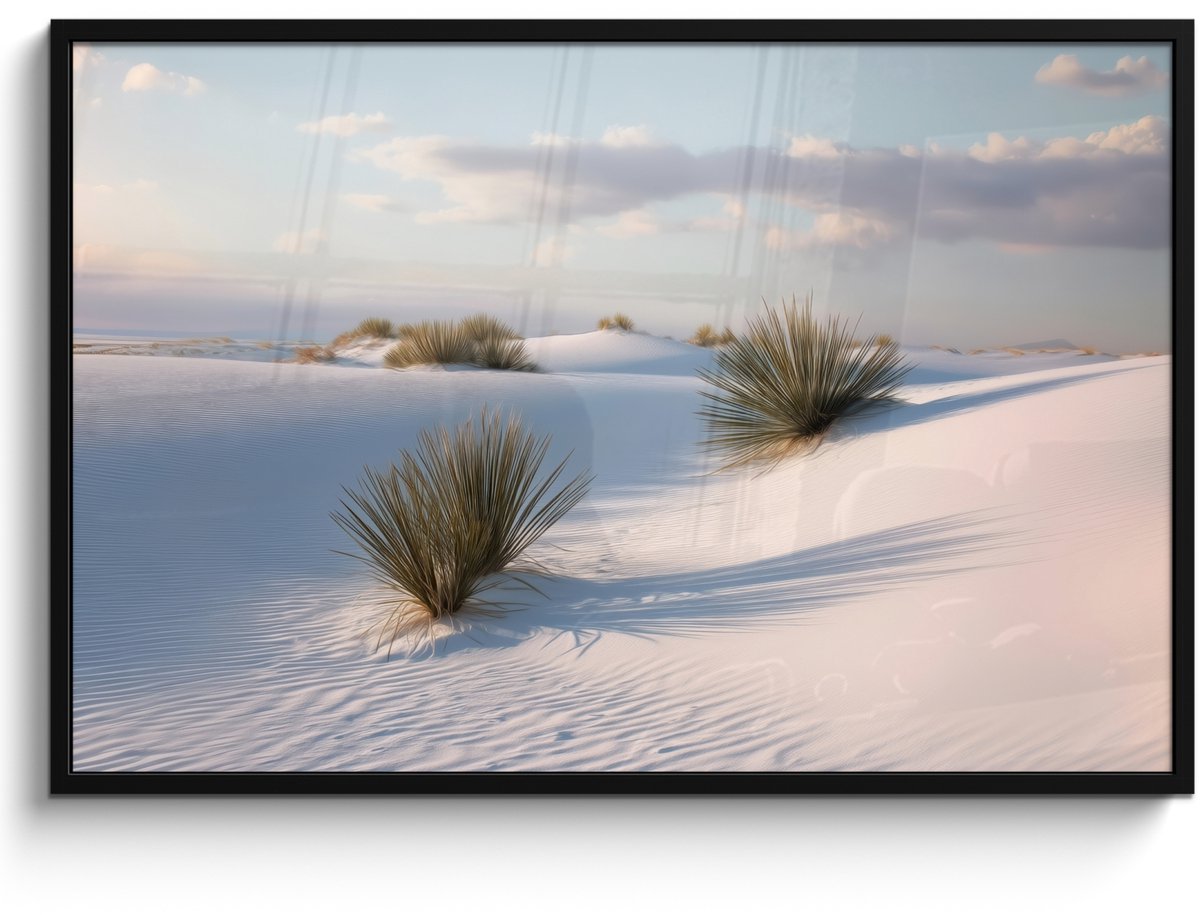 FrameYourWall Poster in lijst - Fotolijst 120x80 cm - Posters - Duinen - Gras - Wolken - Beige - Posterlijst zwart - Decoratie - Wanddecoratie woonkamer - Muurdecoratie slaapkamer