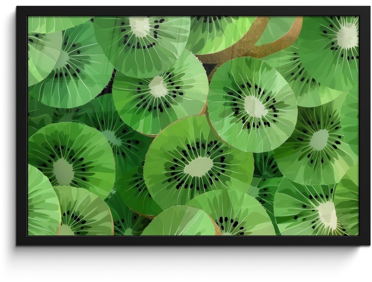 FrameYourWall Poster in lijst - Fotolijst 60x40 cm - Posters - Kiwi - Groen - Pitten - Posterlijst zwart - Decoratie - Wanddecoratie woonkamer - Muurdecoratie slaapkamer