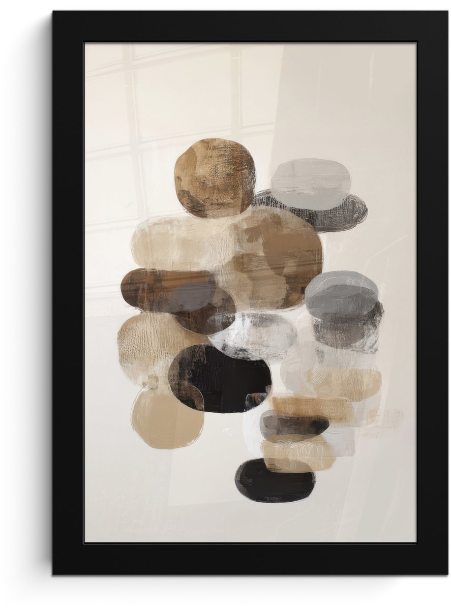 FrameYourWall Poster in lijst - Fotolijst 20x30 cm - Posters - Ovaal - Kleurvlakken - Penseelstreken - Posterlijst zwart - Decoratie - Wanddecoratie woonkamer - Muurdecoratie slaapkamer
