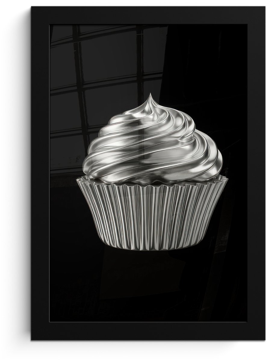 FrameYourWall Poster in lijst - Fotolijst 20x30 cm - Posters - Cupcake - Luxueus - Zilver - Posterlijst zwart - Decoratie - Wanddecoratie woonkamer - Muurdecoratie slaapkamer