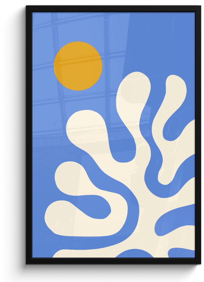 FrameYourWall Poster in lijst - Fotolijst 60x90 cm - Posters - Minimalistisch - Organisch patroon - Blauw - Posterlijst zwart - Decoratie - Wanddecoratie woonkamer - Muurdecoratie slaapkamer