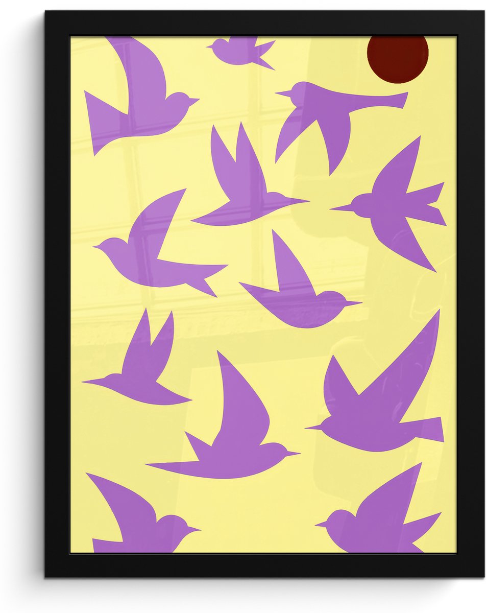 FrameYourWall Poster in lijst - Fotolijst 30x40 cm - Posters - Vogels - Cirkel - Geel - Beweging - Posterlijst zwart - Decoratie - Wanddecoratie woonkamer - Muurdecoratie slaapkamer