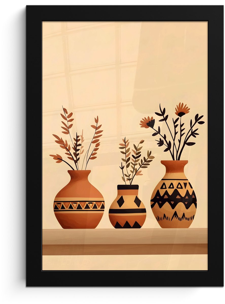 FrameYourWall Poster in lijst - Fotolijst 20x30 cm - Posters - Vazen - Bloemen - Bladeren - Minimalistisch - Posterlijst zwart - Decoratie - Wanddecoratie woonkamer - Muurdecoratie slaapkamer