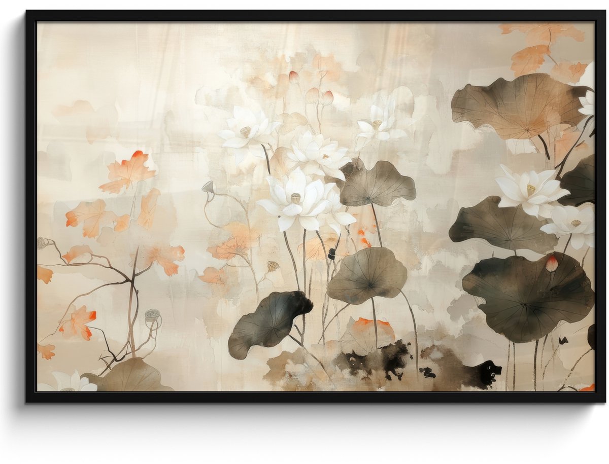 FrameYourWall Poster in lijst - Fotolijst 120x80 cm - Posters - Bloemen - Japandi - Wabi sabi - Posterlijst zwart - Decoratie - Wanddecoratie woonkamer - Muurdecoratie slaapkamer
