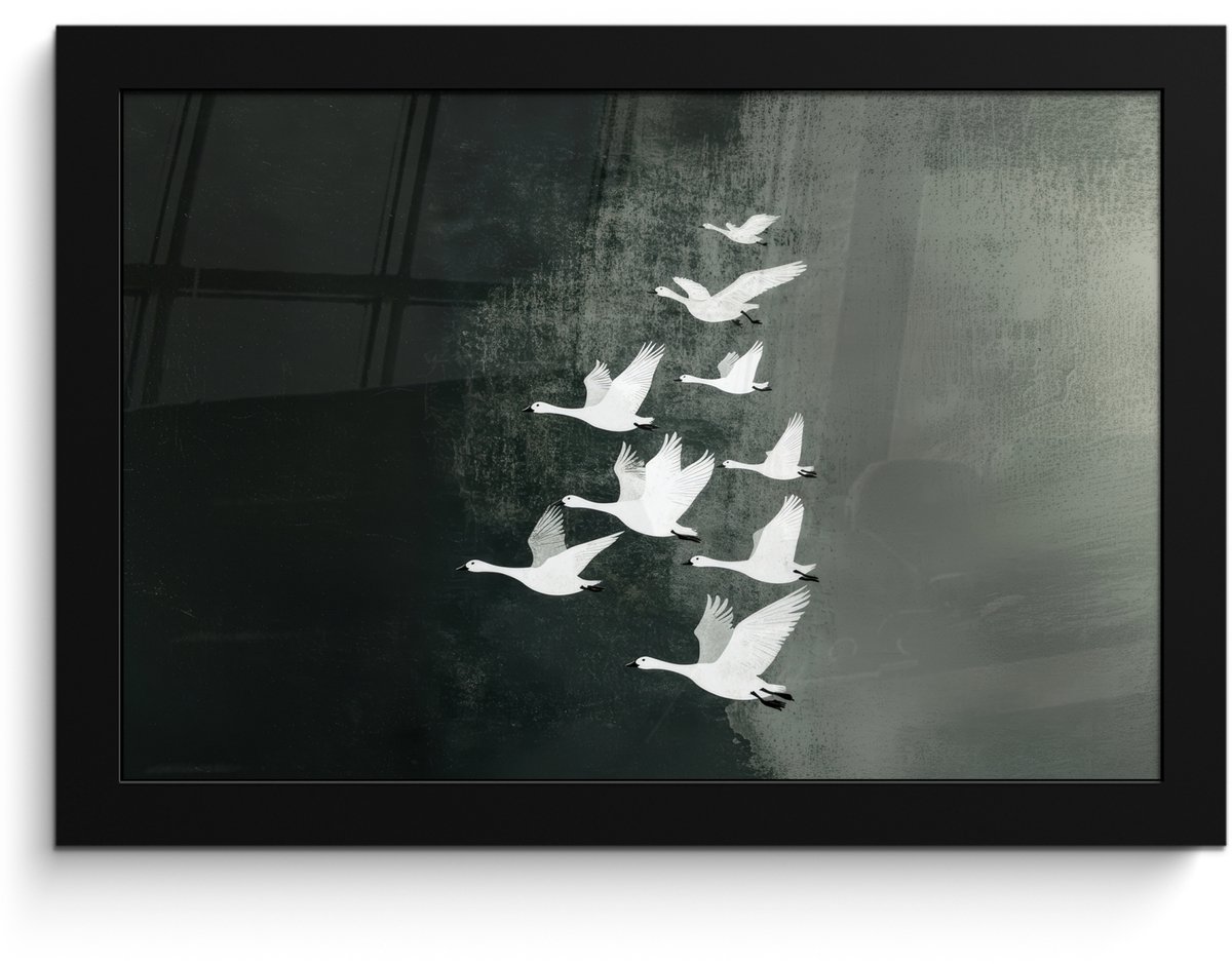FrameYourWall Poster in lijst - Fotolijst 30x20 cm - Posters - Vogel - Japandi - Groen - Posterlijst zwart - Decoratie - Wanddecoratie woonkamer - Muurdecoratie slaapkamer Vogels