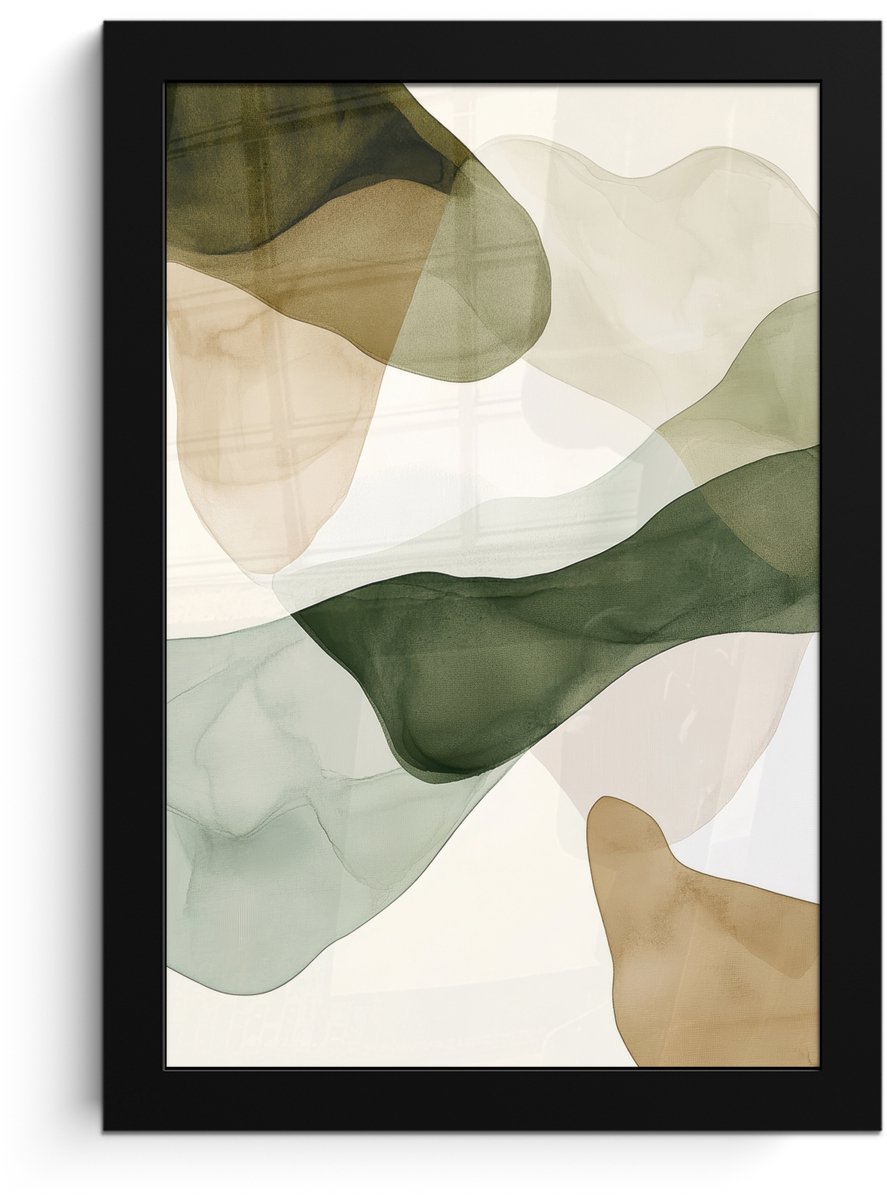 FrameYourWall Poster in lijst - Fotolijst 20x30 cm - Posters - Japandi - Abstract - Groen - Posterlijst zwart - Decoratie - Wanddecoratie woonkamer - Muurdecoratie slaapkamer
