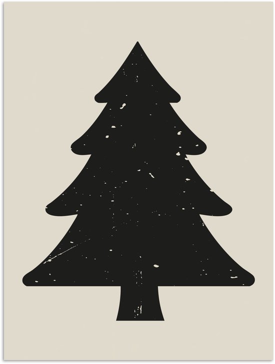 Poster 60x80 cm - Kerstboom - Zwarte kerstboom - Boom - Japandi - Posters - Kamer decoratie - Wanddecoratie woonkamer - Muurdecoratie slaapkamer - Kerstversiering - Kerstdecoratie voor binnen - Kerstmis