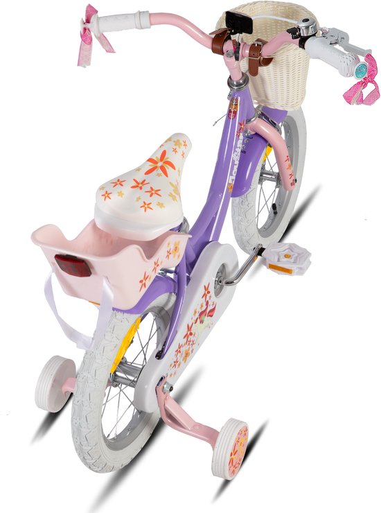 Joystar Unicorn Kinderfiets voor Meisjes - 16 Inch - Mand - Zijwieltjes - Bel - Handrem - Paars - Geschikt voor buitenactiviteiten in de lente van JOYSTAR — afbeelding 3