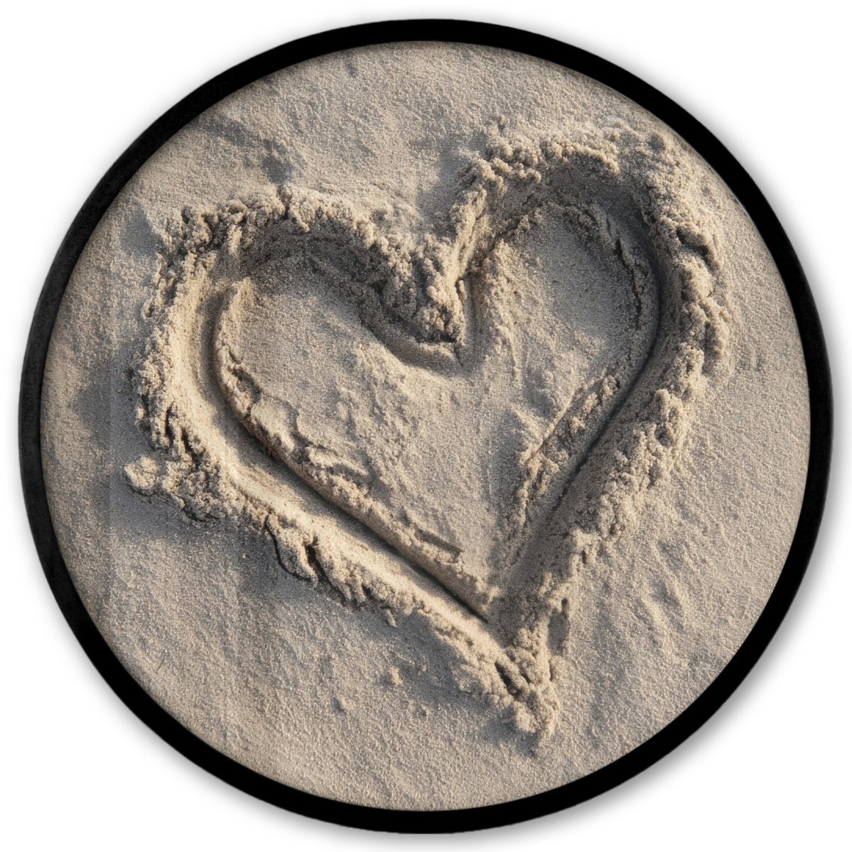 FrameYourWall Poster in lijst Rond - Fotolijst 40x40 cm - Posters - Hartvorm - Getekend - Beige - Zand - Ronde posterlijst zwart - Decoratie - Wanddecoratie woonkamer - Muurdecoratie slaapkamer Hartvorm - Zand