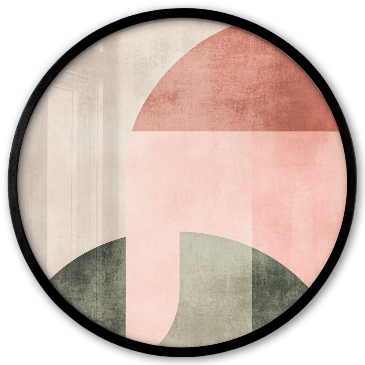 FrameYourWall Poster in lijst Rond - Fotolijst 40x40 cm - Posters - Cirkel - Abstract - Roze - Ronde posterlijst zwart - Decoratie - Wanddecoratie woonkamer - Muurdecoratie slaapkamer Vormen – Zacht