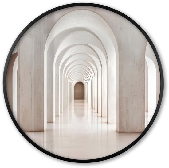 Affiche encadrée Ronde - Cadre photo 60x60 cm - Posters - Hall - Arches - Symétrique - Moderne - Cadre affiche rond noir - Décoration - Décoration murale salon - Décoration murale chambre