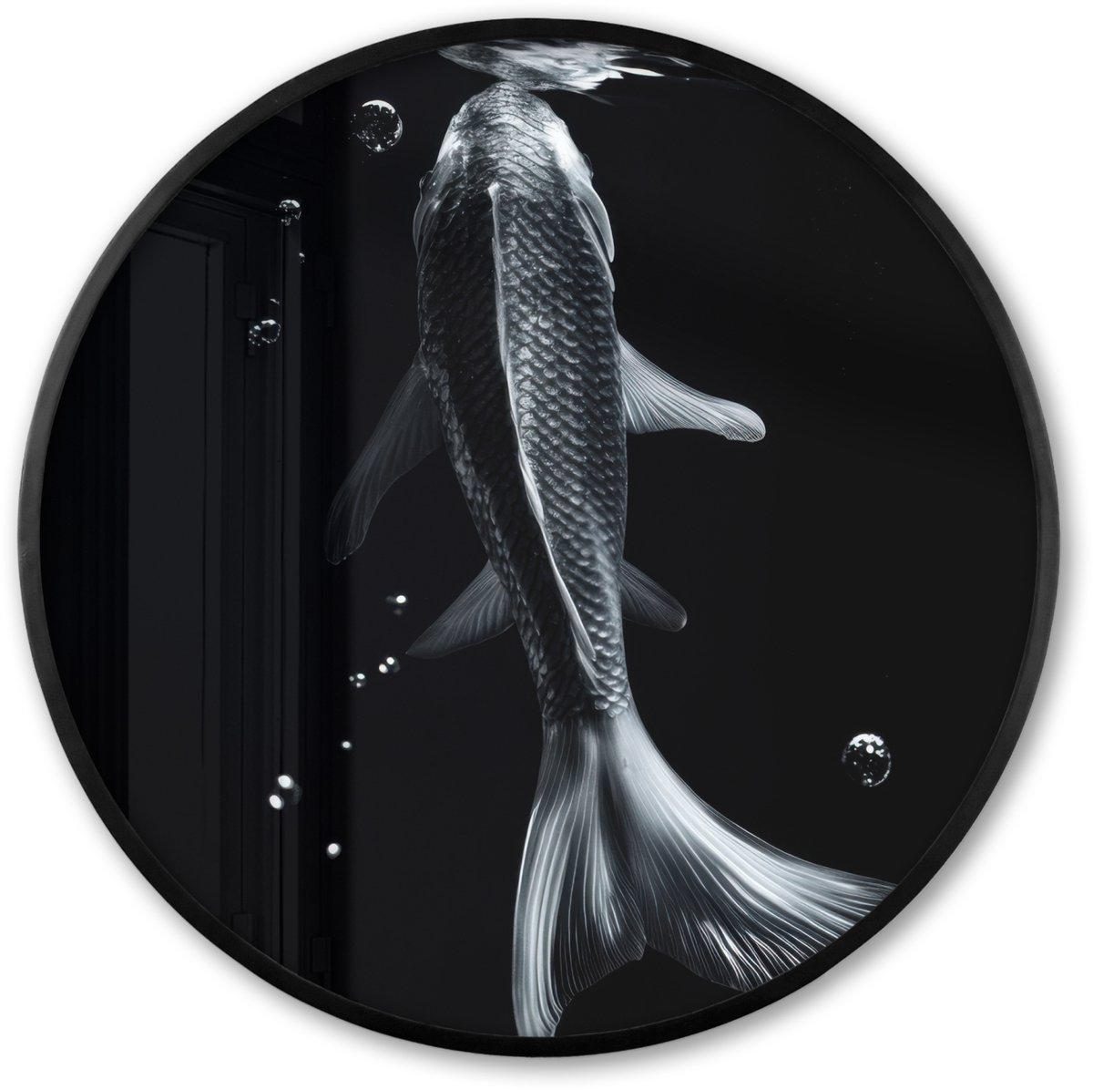 FrameYourWall Poster in lijst Rond - Fotolijst 80x80 cm - Posters - Koi - Vissen - Water - Zwart - Ronde posterlijst zwart - Decoratie - Wanddecoratie woonkamer - Muurdecoratie slaapkamer Koi - Water