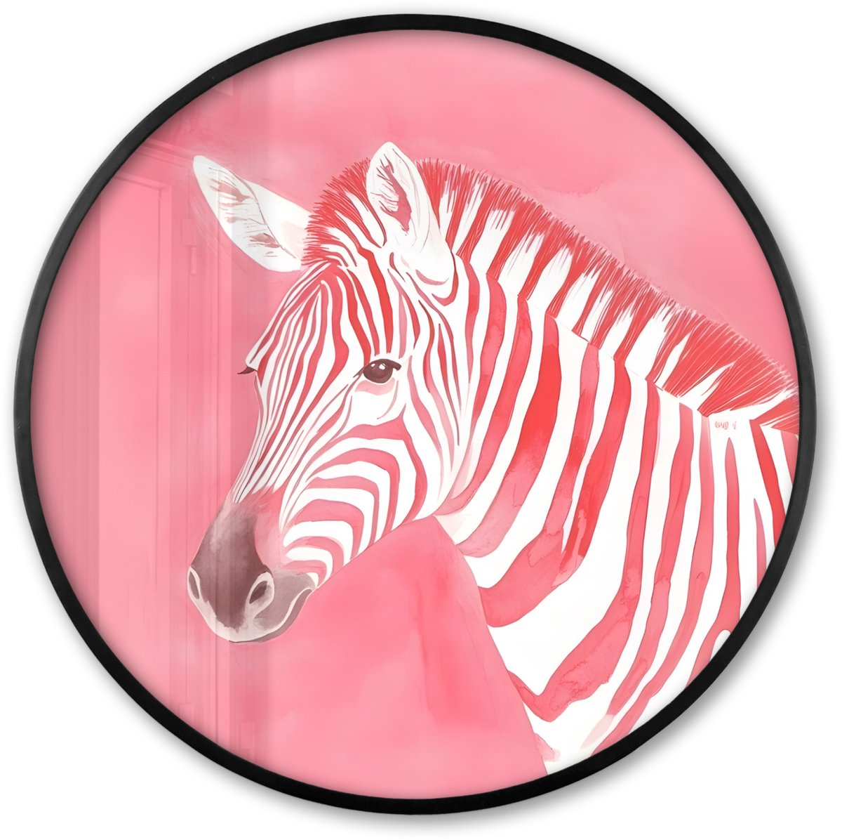 FrameYourWall Poster in lijst Rond - Fotolijst 80x80 cm - Posters - Zebra - Pink - Verf - Ronde posterlijst zwart - Decoratie - Wanddecoratie woonkamer - Muurdecoratie slaapkamer