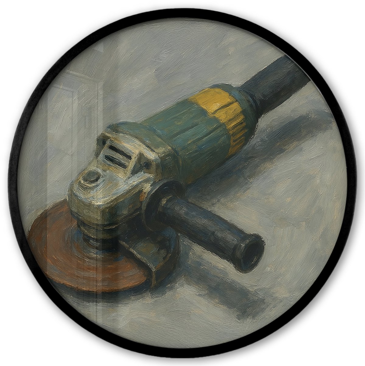 FrameYourWall Poster in lijst Rond - Fotolijst 40x40 cm - Posters - Haakse slijper - Schilderij - Gereedschap - Ronde posterlijst zwart - Decoratie - Wanddecoratie woonkamer - Muurdecoratie slaapkamer Multicolor