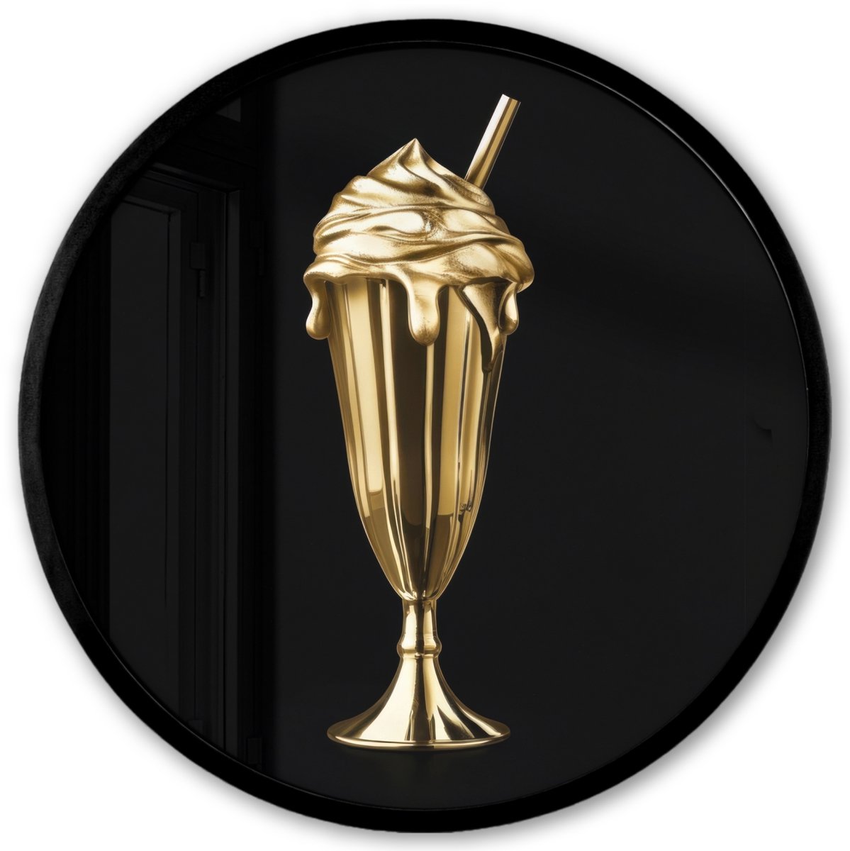 FrameYourWall Poster in lijst Rond - Fotolijst 40x40 cm - Posters - Milkshake - Goud - Drinken - Zwart - Ronde posterlijst zwart - Decoratie - Wanddecoratie woonkamer - Muurdecoratie slaapkamer