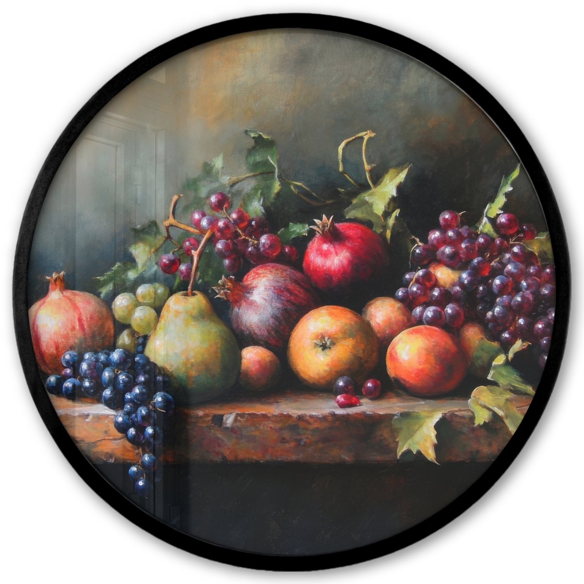 FrameYourWall Poster in lijst Rond - Fotolijst 40x40 cm - Posters - Rustiek - Stilleven - Fruit - Ronde posterlijst zwart - Decoratie - Wanddecoratie woonkamer - Muurdecoratie slaapkamer Fruit tafel - Stilleven