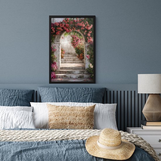 Affiche encadrée - Cadre photo 40x60 cm - Posters - Transparent - Roses - Vintage - Portail - Cadre affiche noir - Décoration - Décoration murale salon - Décoration murale chambre