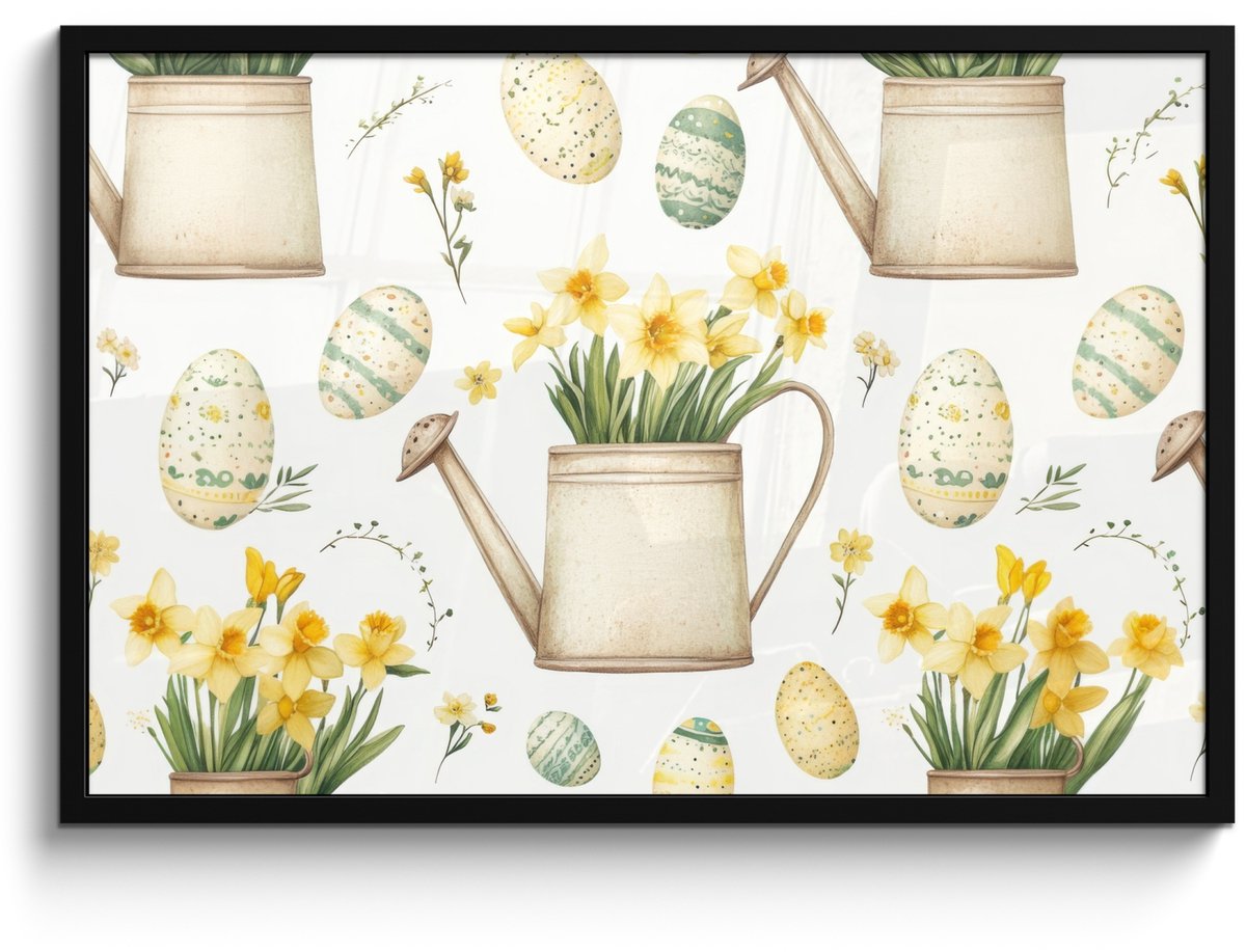 Poster in lijst - Fotolijst 90x60 cm - Posters - Gieter - Bloemen - Eieren - Posterlijst z