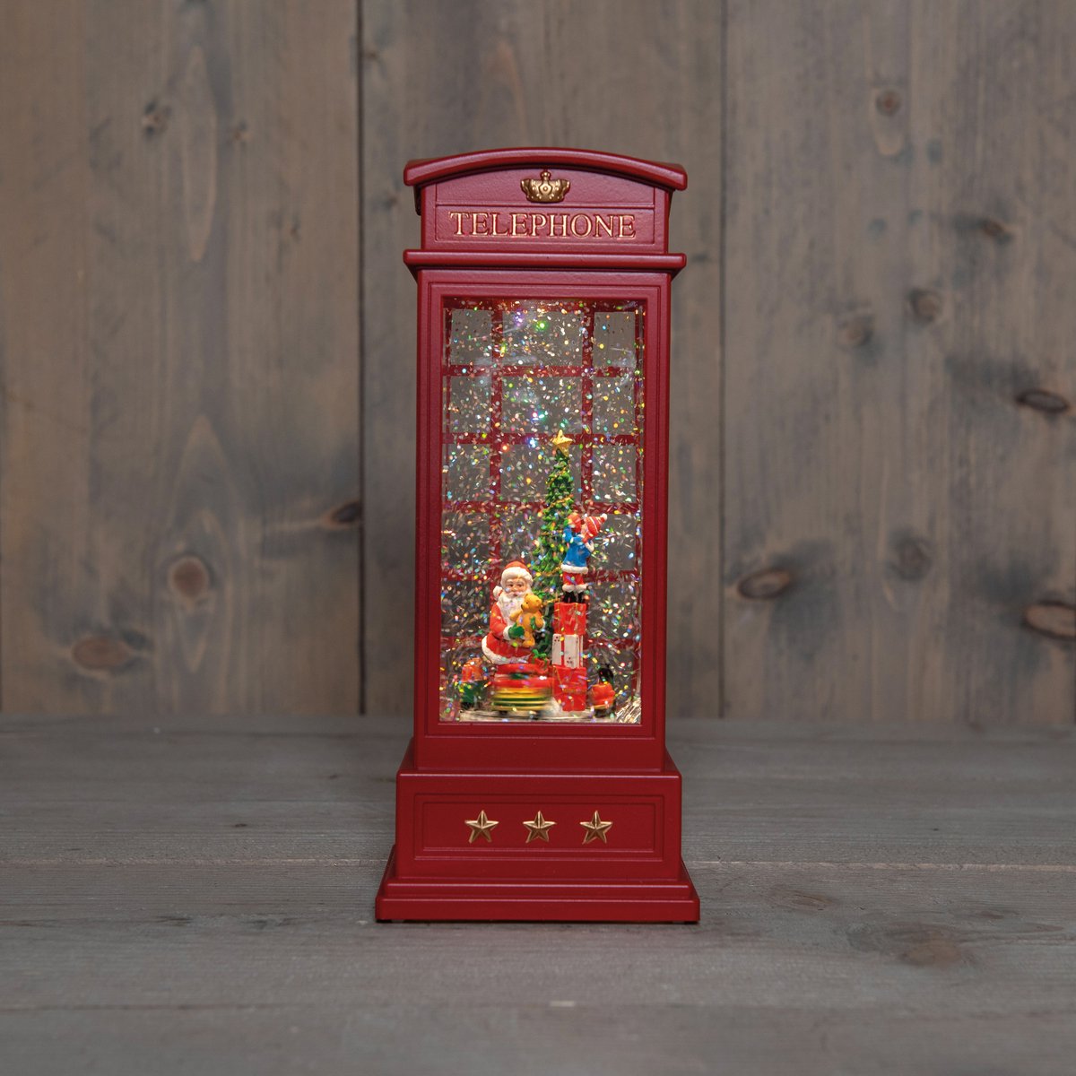 Anna's Collection Sneeuwbol/snowglobe glitter telefooncel - rood - kerstman - 10 x 25 cm - LED verlichting - lantaarn – foto 3