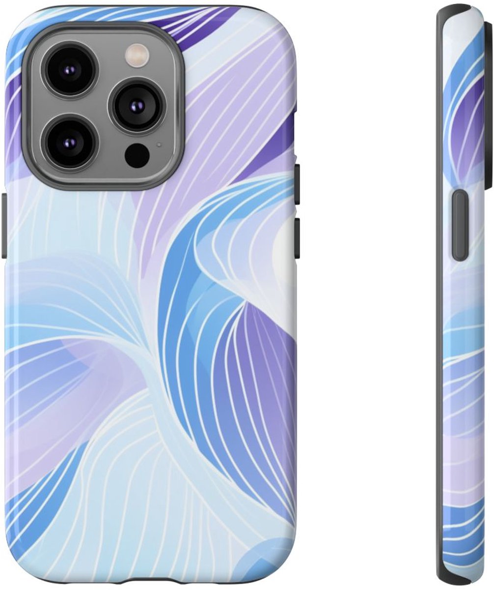 Blauw-Paarse Abstracte Golfpatronen – Telefoonhoesje Geschikt voor iPhone 14 Pro