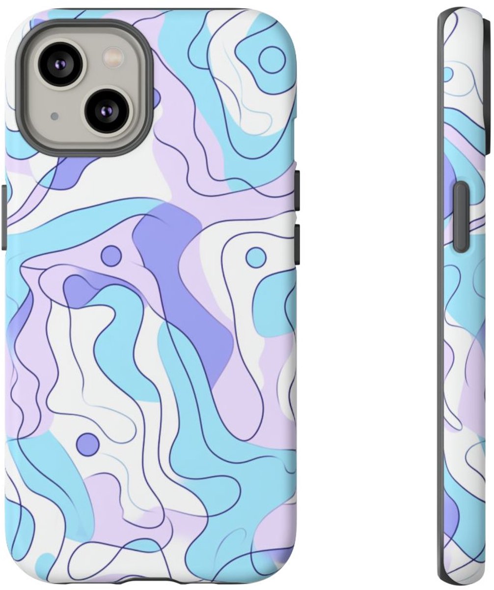 Abstract Blauw-Paars Lijnpatroon – Telefoonhoesje Geschikt voor iPhone 14
