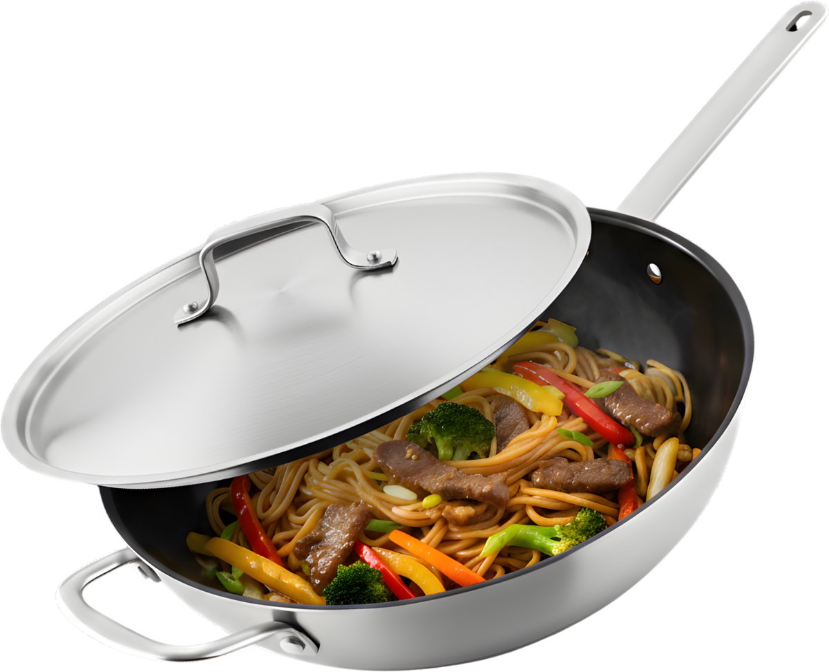 Soenil by ISENVI - Wokpan - 30 CM - keramische pan - wokpan inductie - RVS handgreep