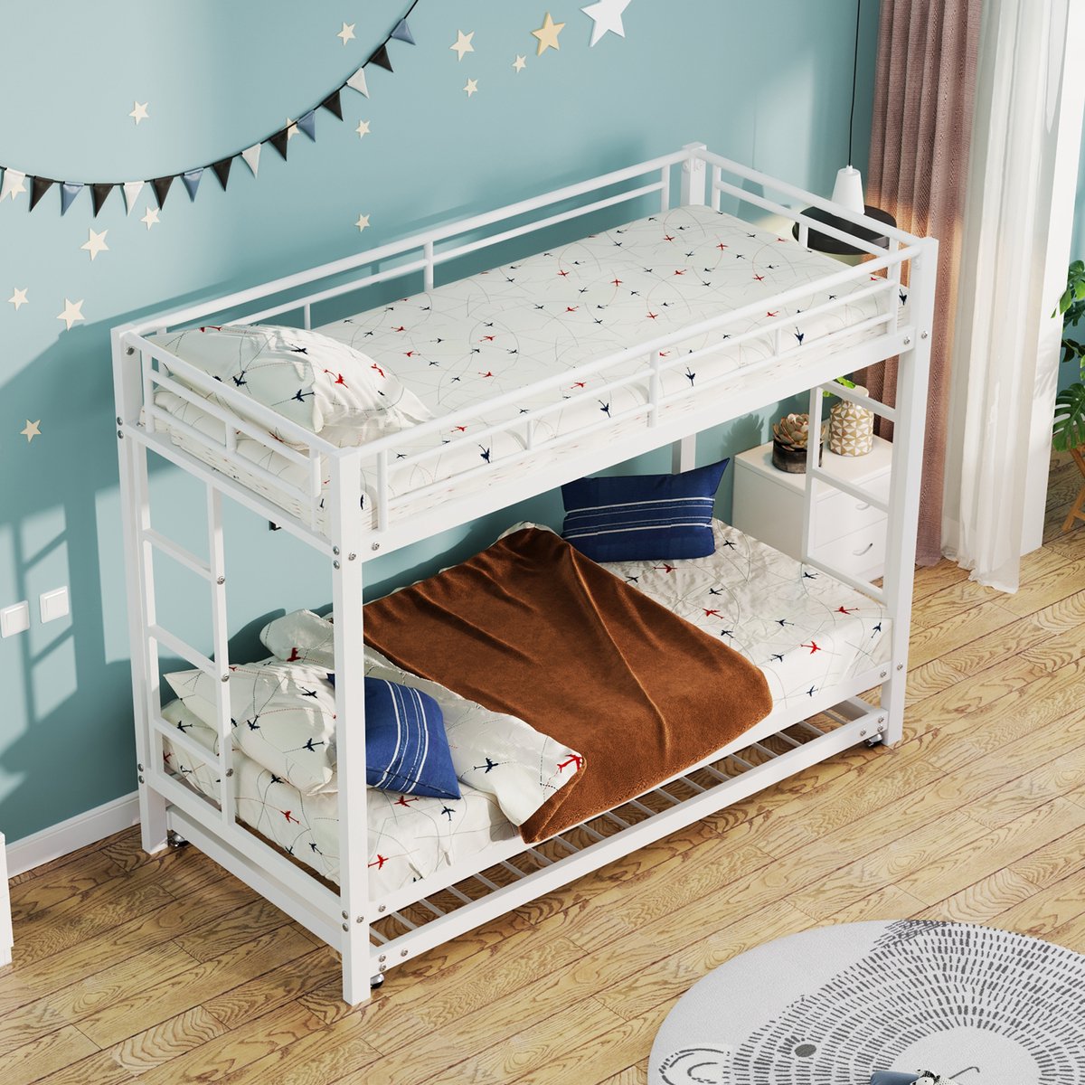 Merax 90x200 cm stapelbed - kinderbed met uitschuifbaar bed - hoge reling - wit