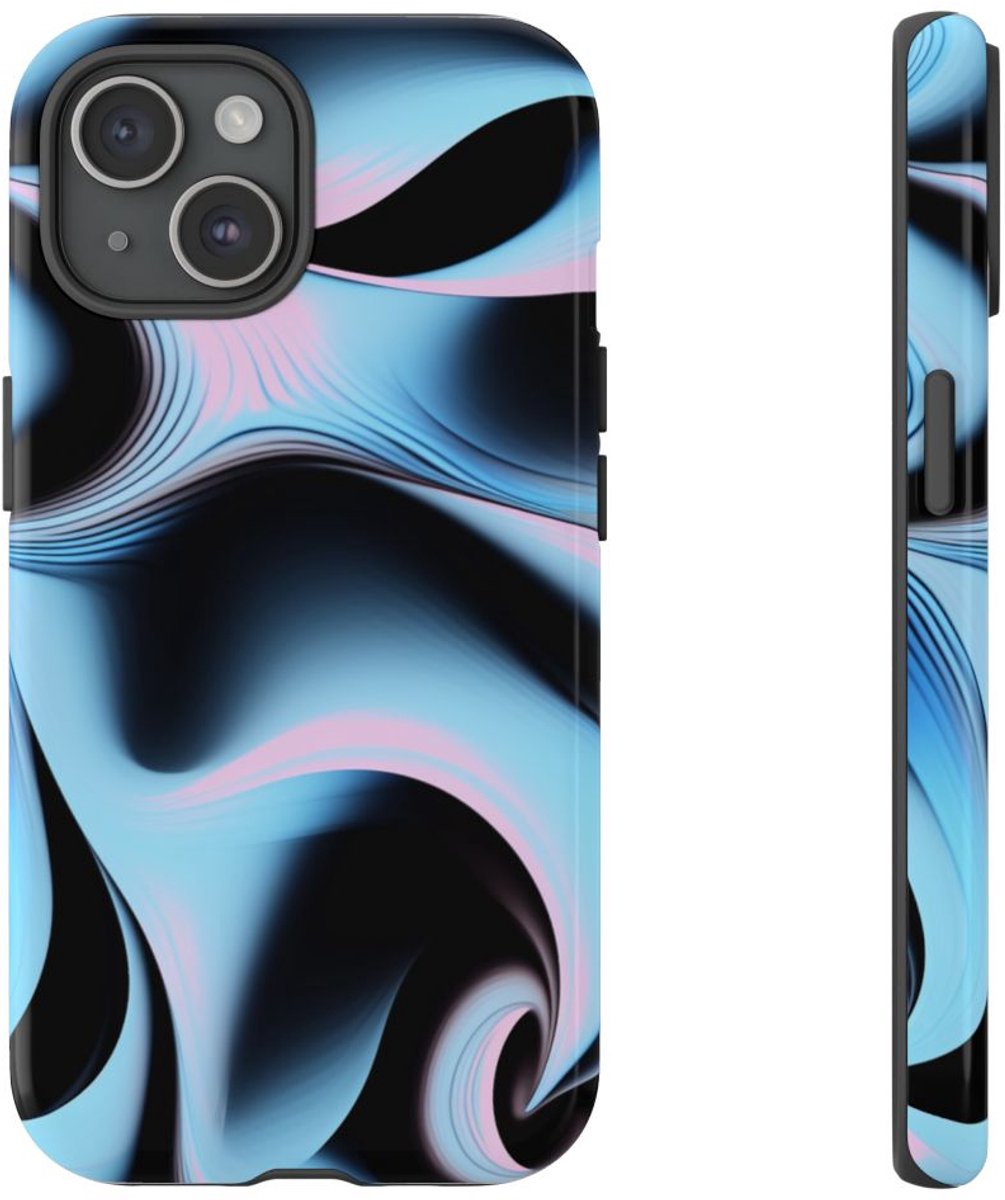 Blauw-Roze Abstracte Krullen – Telefoonhoesje Geschikt voor iPhone 15
