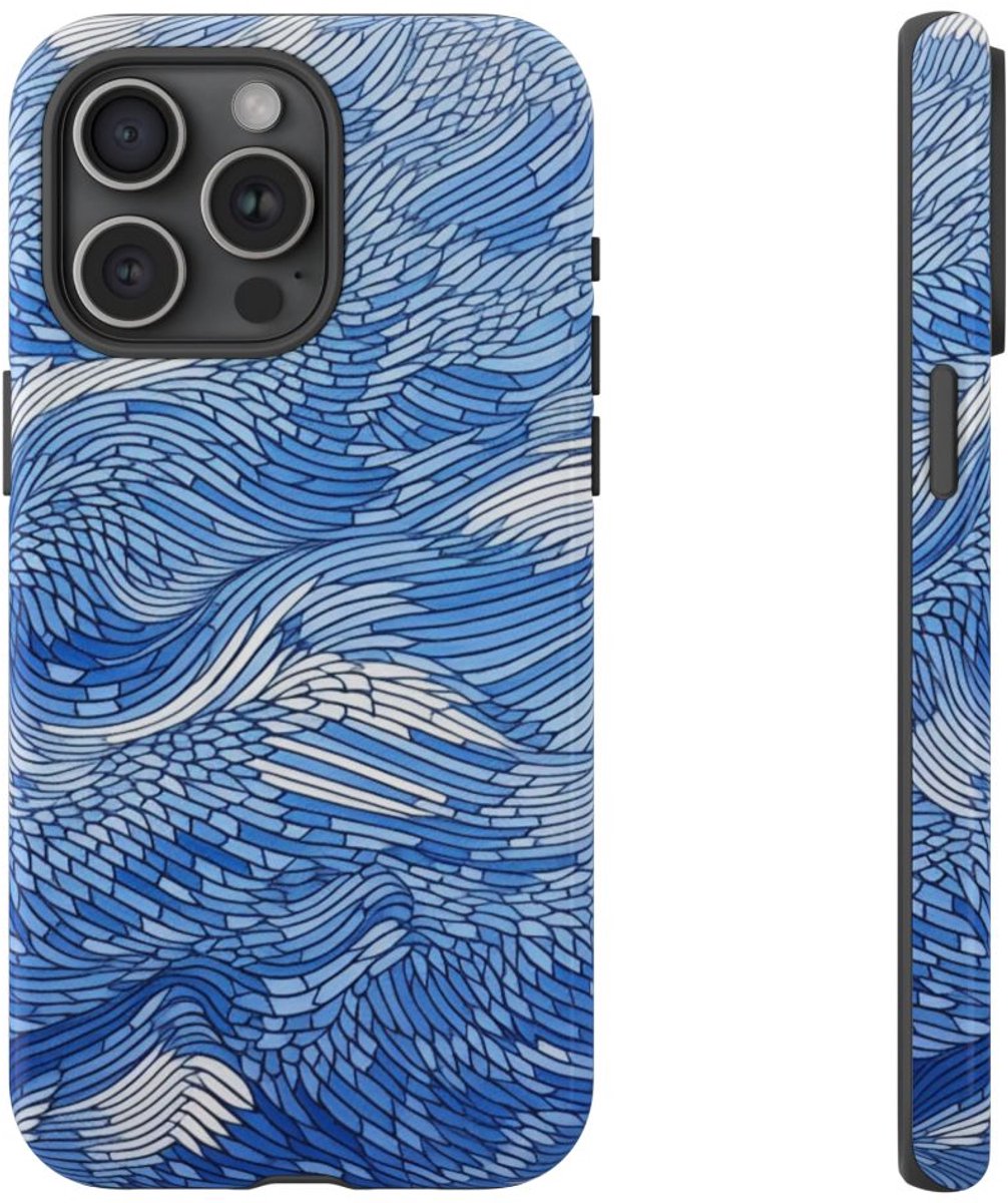 Blauw Abstract Lijnenpatroon – Telefoonhoesje Geschikt voor iPhone 15 Pro Max