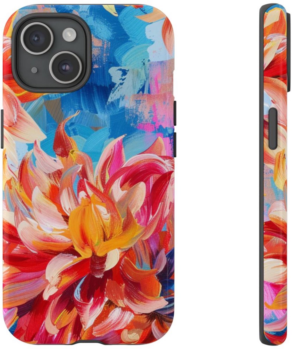 Levendig Abstract Bloemenpatroon – Telefoonhoesje Geschikt voor iPhone 15