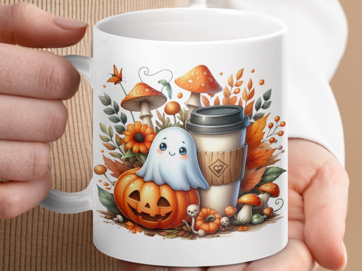 Mok Halloween Ghost Pumpkin Koffie Mok, Herfst, Spooky, Schattig, Feestelijk, Halloween Mok